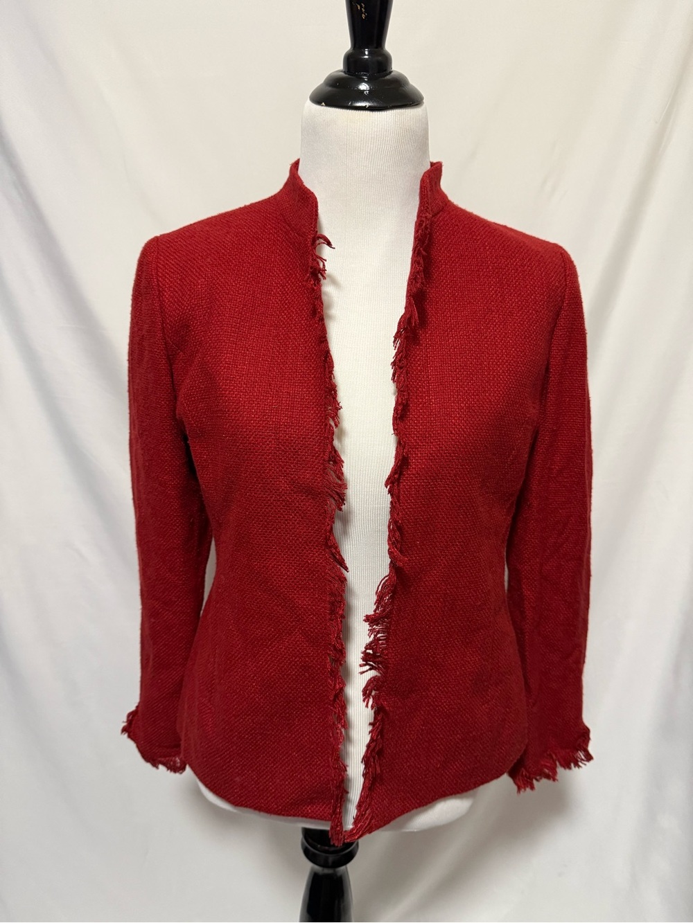 Alfani Women’s Red Frayed Open Front Jacket